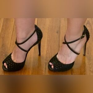 Charles By Charles David Black Stiletto Heels with Ankle Straps